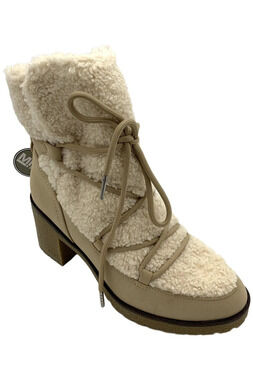 MIA Women's Holiday Lace-Up Sherpa Ankle Boots Sand/Off White - Medium